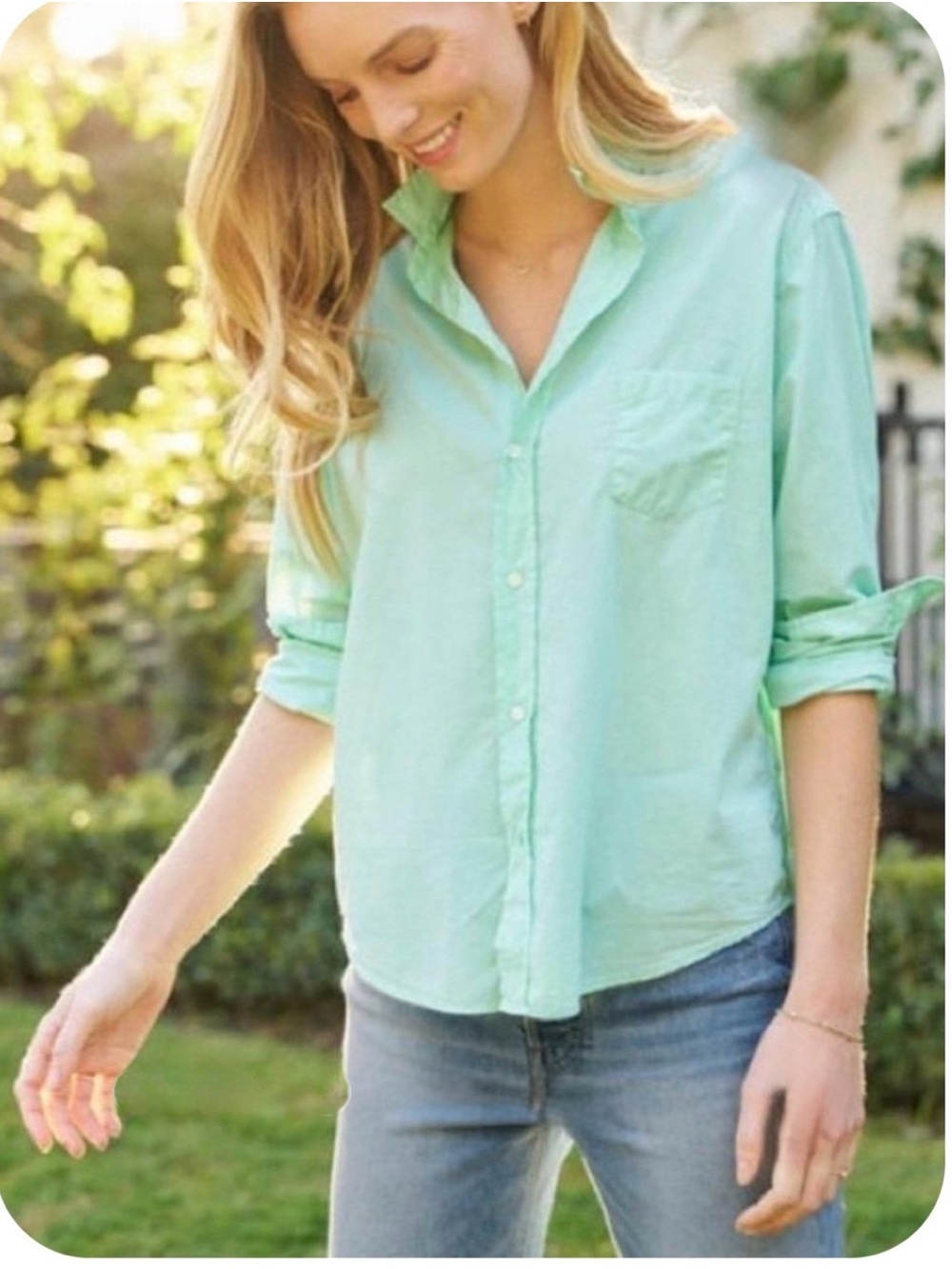 Frank & Eileen Mint Green Cotton Voile Button-Down Shirt